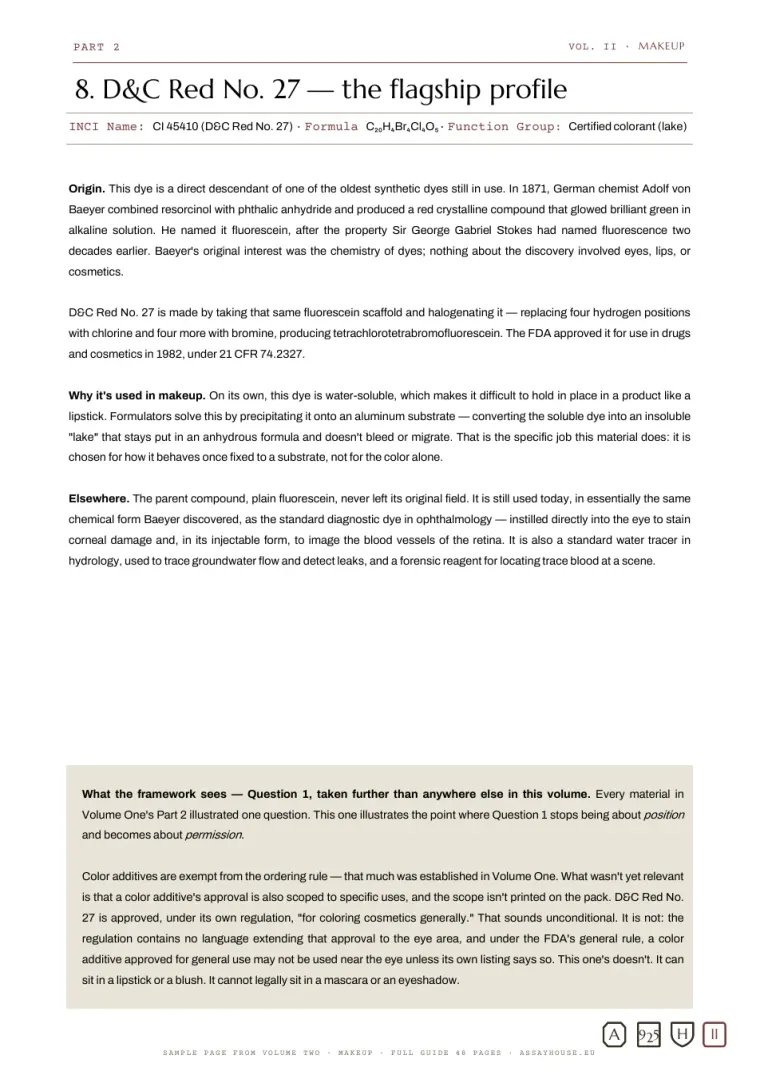 Sample page 3 of 5: D&C Red No. 27 — the flagship profile