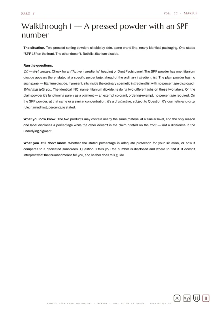 Sample page 5 of 5: Walkthrough: a pressed powder with an SPF number